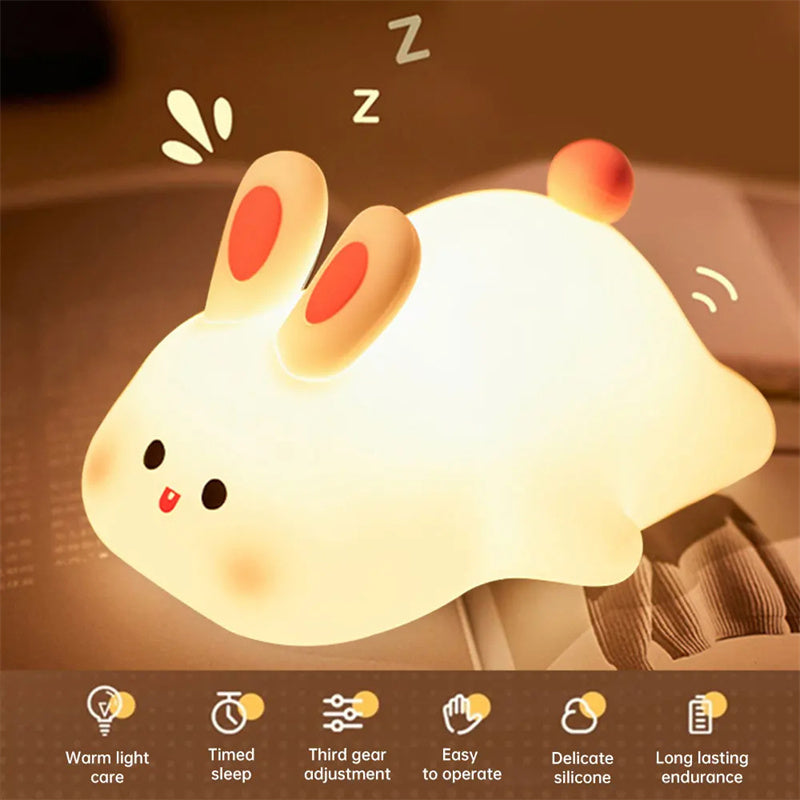 Cute LED Rabbit Night Light – Touch Sensor Silicone Lamp