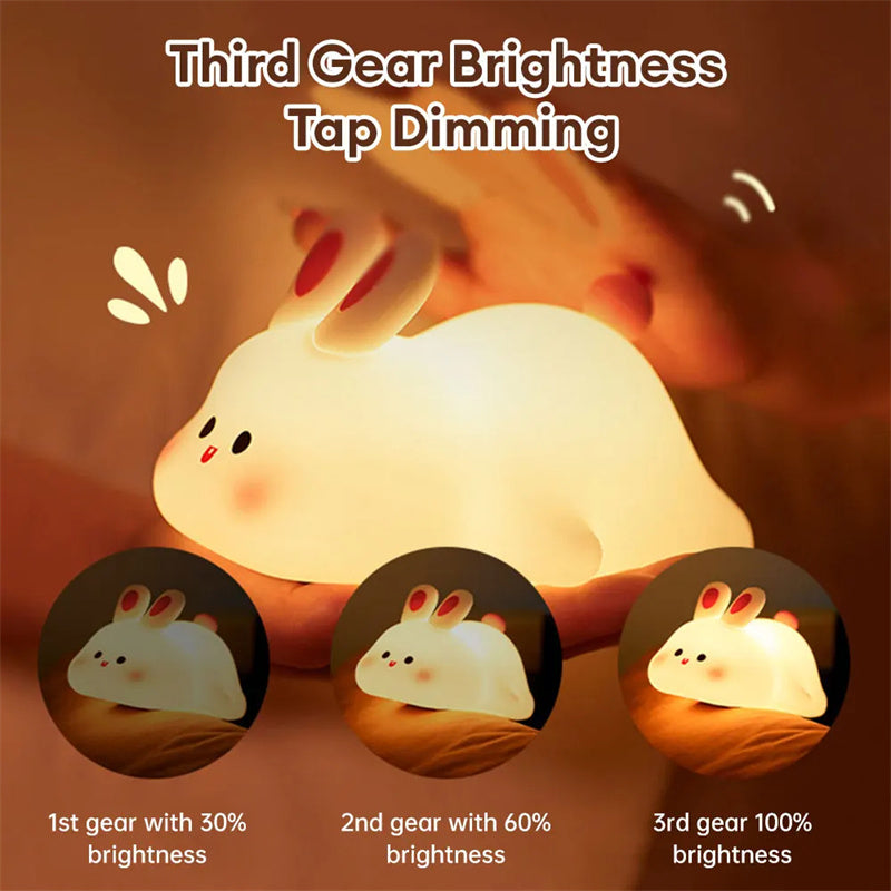Cute LED Rabbit Night Light – Touch Sensor Silicone Lamp