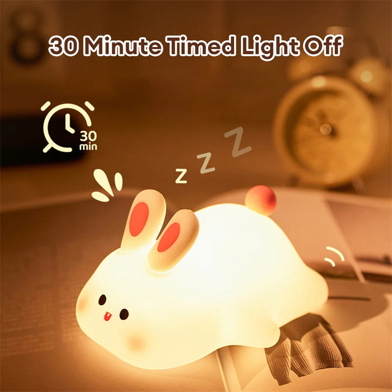 Cute LED Rabbit Night Light – Touch Sensor Silicone Lamp