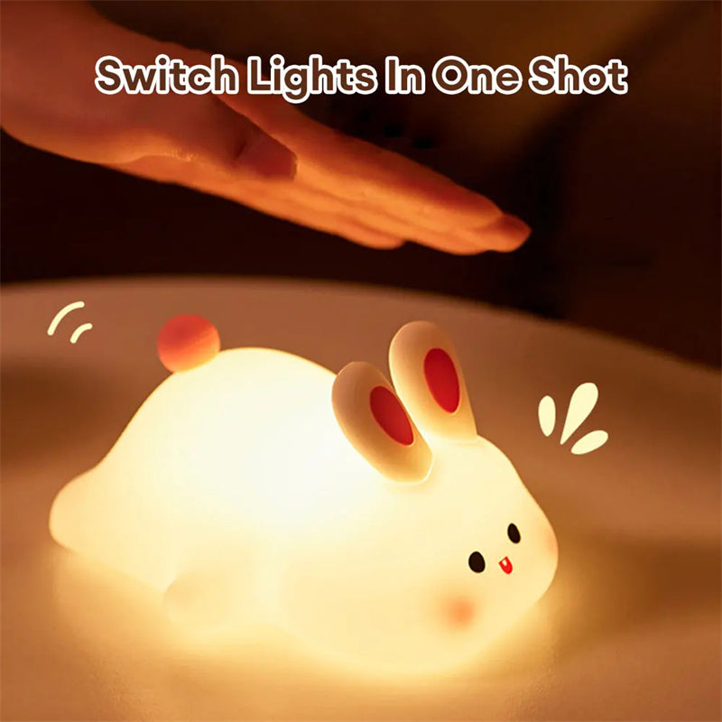 Cute LED Rabbit Night Light – Touch Sensor Silicone Lamp