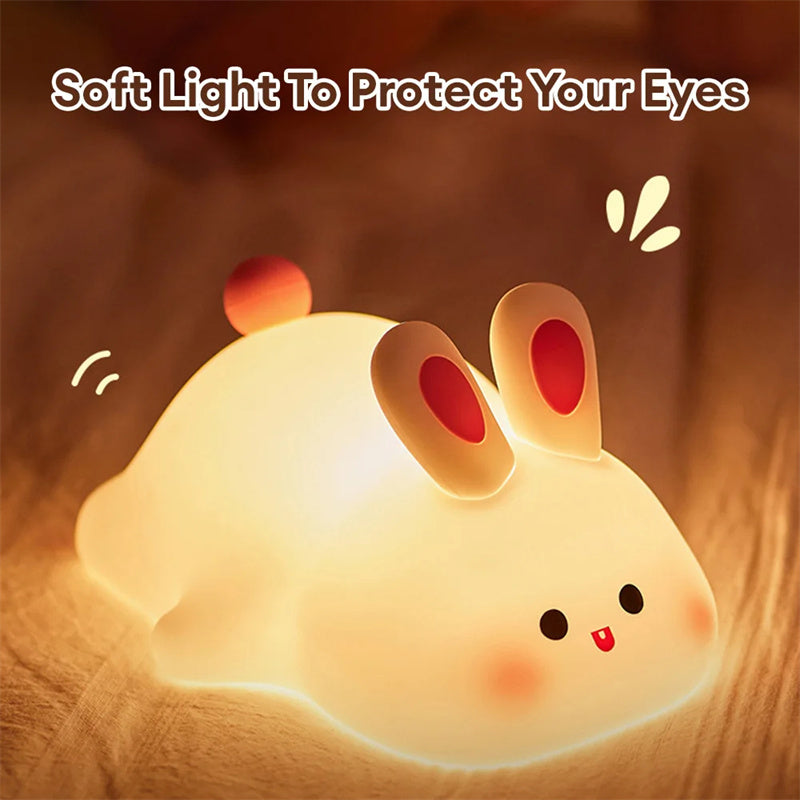 Cute LED Rabbit Night Light – Touch Sensor Silicone Lamp
