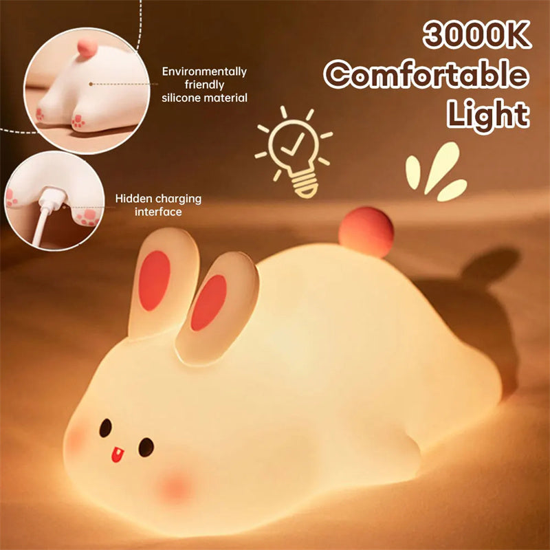 Cute LED Rabbit Night Light – Touch Sensor Silicone Lamp