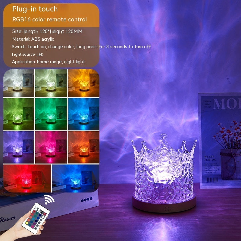 LED Water Ripple Crystal Lamp – 16-Color Rotating Ambient Night Light with Remote