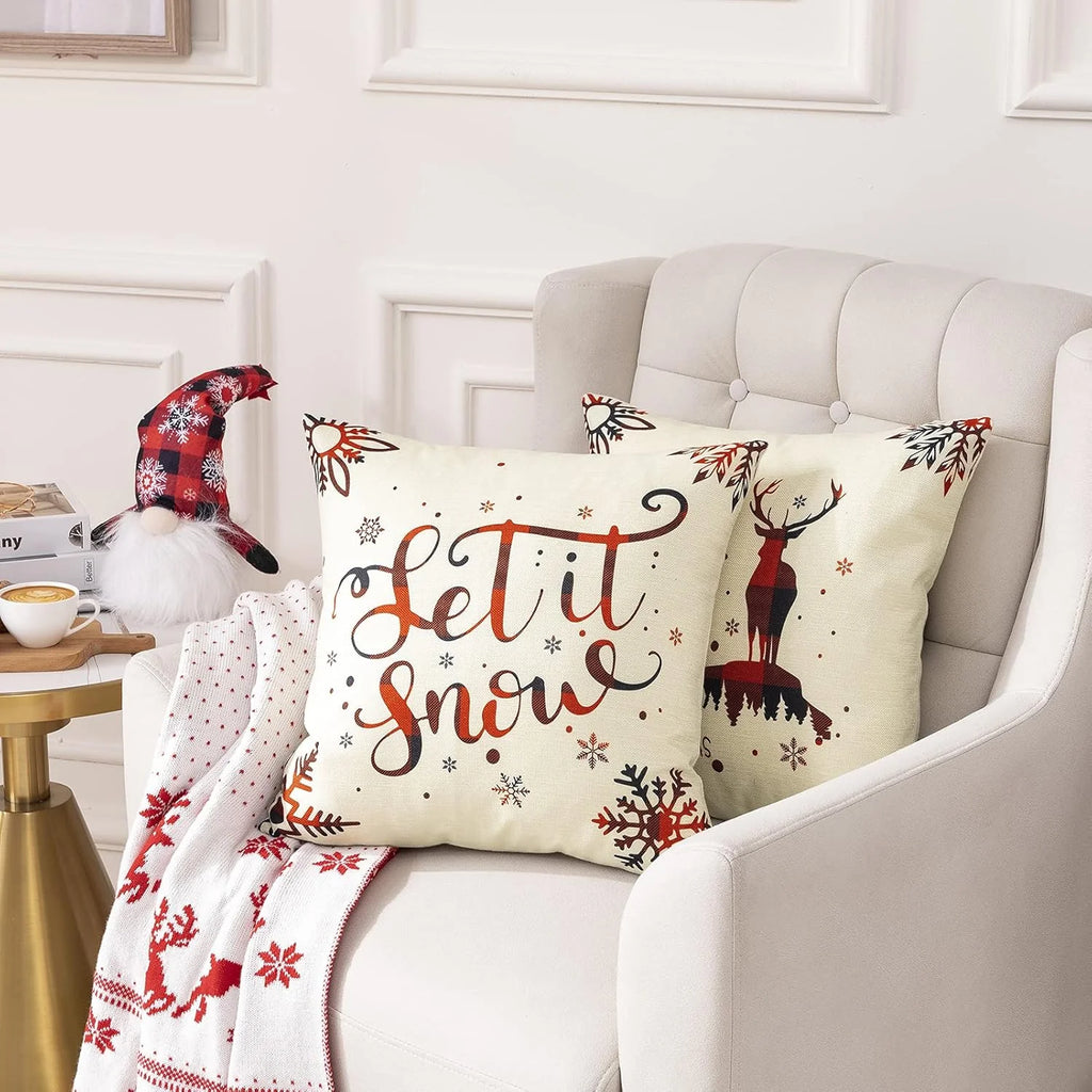 4-Pack Christmas Linen Pillow Covers – 18x18 Inch Holiday Throw Pillows for Sofa & Home Decor