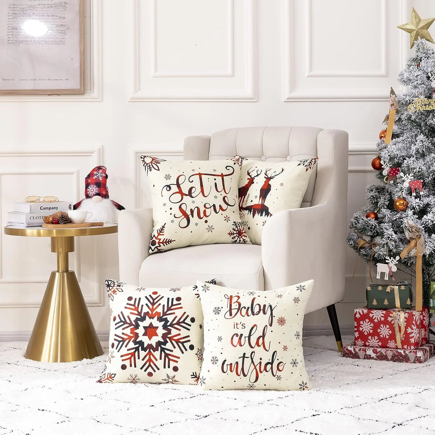 4-Pack Christmas Linen Pillow Covers – 18x18 Inch Holiday Throw Pillows for Sofa & Home Decor